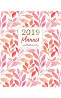 2019 Planner Weekly & Monthly: Pink & Orange Watercolor Vines Agenda Book, 2019 Splendid Planner