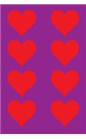 100 Page Unlined Notebook - Red Hearts on Purple: Unruled; Blank White Paper; 6" x 9"; 15.2 cm x 22.9 cm; 50 Sheets; Page Numbers; Table of Contents; Diary; Journal; Glossy Cover; Love; Luv