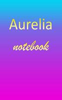 Aurelia: Blank Notebook - Wide Ruled Lined Paper Notepad - Writing Pad Practice Journal - Custom Personalized First Name Initial A Blue Purple Gold - Taking 