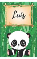 Luis Notizbuch Panda / Malbuch / Kritzelbuch / Tagebuch / Journal / DIN A5 / Geschenke: individuelles personalisiertes blanko Mädchen & Jungen Namen Notizbuch, ... Weihnachts & Geburtstags Geschenk für Frauen und Männer.