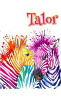 Talor: Rainbow Zebras, Personalized Journal, Diary, Notebook, 105 Lined Pages, Christmas, Birthday, Friendship Gifts for Girls, Teens and Women, Book Size 8 1/2 X 11