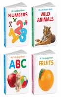 Baby board books collection - ABC, Wild Animals Fruits and Numbers : Pocket-sized kids educational books, All-in-one toddler learning set, Cute board book for kids | Pack of 4 Books for kids