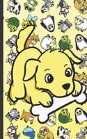 Daily and Weekly Chore Chart Notebook for Kids: Dog with Bone Cartoon on Cover with Zebras Whales Dogs Frogs Cows Sloths Penguins Raccoons Sheep Goats and Turtles on Yellow Background.