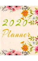 2020 Planner Weekly and Monthly Jan 1, 2020 to Dec 31, 2020 year planner Trendy Floral Botanical Garden Pink Orange Yellow turquoise flowers Cover day by day scheduler agenda Weekly & Monthly Planner & planning Calendar Views