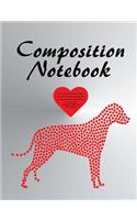 Composition Notebook: Dog & Heart Lovers Theme Paperback Notebook. Standard Composition Sized 7.44" X 9.69." 100 Pages White Wide Ruled Note Paper.