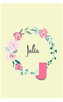 Julia: Personalized Monogram Initial Journal - Pink Marble and Gold Cover with Feminine Pages for Women and Girls