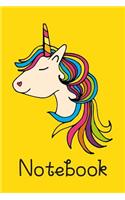 Notebook: Cute Unicorn Doodle 6x9 Blank Lined Notebook for Girls, Yellow,120 pages