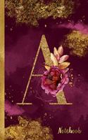 A Notebook: 8.5 x 11 Pretty Gold Foil Floral Design Letter "A" Monogram Initial Book for Women and Girls: Wide Ruled Notebook For All Your Home, School And Busi