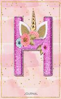 Personalized Monogram Unicorn Lined Notebook, 120 pages, 85.x11, Journals for girls and women for writing goals, quotes, and daily tasks - Letter H