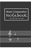 Music Composition Notebook! 100 Sheets with Lined Pages: Music Sheets Notebook for Songwriting or Musician Journal!