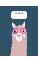 Notebook: Cute Baby Llama with Heart-Shaped Glasses - Doing work is more fun in an adorable notebook - Standard ruled paper - 100 pages