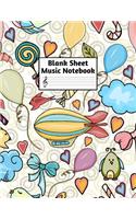 Blank Sheet Music Notebook: Easy Blank Staff Manuscript Book Large 8.5 X 11 Inches Musician Paper Wide 12 Staves Per Page for Piano, Flute, Violin, Guitar, Trumpet, Drums, Cell