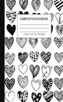 Composition Notebook: Hearts At Play For Kids Wide Ruled Lined Journal (Black)