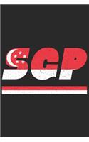 Sgp: Singapore notebook with lined 120 pages in white. College ruled memo book with the singaporian flag