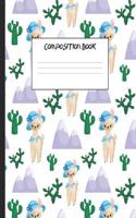 Composition Book: Cute Tan Llamas in Blue Hats, 200 Pages, College Ruled (7.44 X 9.69)