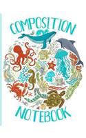 Composition Notebook: Ocean Life Collage Pattern #3 College Ruled Lined Paper Book White(44 Cn 7.44" X 9.69" 100pages)