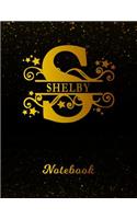 Shelby Notebook: Letter S Personalized First Name Personal Writing Notepad Journal Black Gold Glittery Pattern Effect Cover College Ruled Lined Paper for Journalists