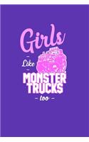 Girls like Monster Trucks too: Monster Truck Squared Line Purple Notebook / Journal Gift (6 x 9 - 120 pages)