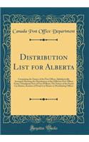 Distribution List for Alberta: Containing the Names of the Post Offices Alphabetically Arranged; Showing the Distribution of the Different Post Offices from a Standpoint East of F