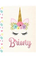 Briony: Personalized Unicorn Sketchbook For Girls With Pink Name - 8.5x11 110 Pages. Doodle, Sketch, Create!