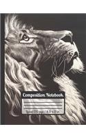 Composition Notebook: LION: Black & White Lion Journal For School And University Ideal Student Presents College Ruled Paper