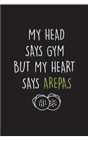 My Head Says Gym But My Heart Says Arepas: Cuaderno Ideal para amantes del Gimnasio y la comida de Venezuela y Colombia. 110 Pages. 6 x 9 inches Journal