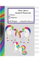 Music Sheet Standard Manuscript -108 Pages 12 Staffs - Staves: Gift For Music Lovers Cute Unicorns Gifts Blank Piano Sheet Music