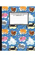 Unruled Composition Notebook 8" x 10". 120 Pages. Funny Cats Seamless Pattern