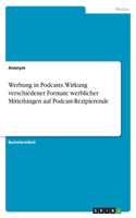 Werbung in Podcasts. Wirkung verschiedener Formate werblicher Mitteilungen auf Podcast-Rezipierende