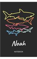 Noah - Notebook: Blank Lined Personalized & Customized Name 80s Neon Retro Shark Notebook Journal for Men & Boys. Funny Sharks Desk Accessories Item for 1st Grade / 