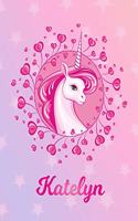 Katelyn: Unicorn Large Blank Primary Sketchbook Paper - Pink Purple Magical Horse Personalized Letter K Initial Custom First Name Cover - Drawing Sketch Book