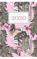 Planner 2020 Weekly Monthly: 6x9 Full Year Notebook Organizer Medium - 12 Months - Jan to Dec 2020 - Tropical Flower Plant Design Pink