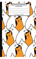 Wide Ruled Composition Notebook 6" x 9". 120 Pages.: Book Cover With Beautiful Funny White And Red Cats Pattern Background Pattern.