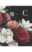C: 110 Dot-Grid Pages Beautiful Monogram Journal and Notebook with Vintage Roses and Peonies. Personalized Initial Letter Monogramed Composition Notebo