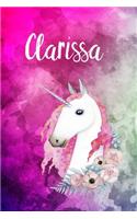 Clarissa: Cute Unicorn Notebook Writing Journal for Girls,6x9 dimension-121pages, Personalized With Name, Personalized Writing Journal, Notebook for Women and