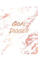 Goal Digger: Inspirational Quote Notebook, Beautiful White Marble and Rose Gold 8 x 10, 120 College Ruled Pages
