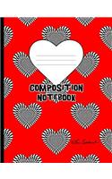 Black White Red Heart Composition Notebook