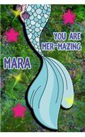 You Are Mer-Mazing Mara: Wide Ruled Composition Book Diary Lined Journal Green with Mermaid Tail