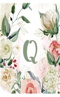 Planner Undated 6"x9" - Green Cream Floral Design - Initial Q