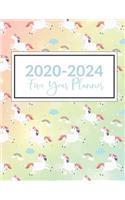 2020-2024 Five Year Planner: This Unicorn with rainbows and clouds 5 Year planner, scheduler, organizer, features 8.5" X 11" size, with yearly, monthly, and daily overview with 