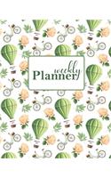 Weekly Planner: Undated Monthly Calendar Pages with Simple Weekly Vertical Spread Layout for any year; Vintage bicycle, roses, hot air balloon, green and white cove