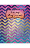 Primary Story Journal: Watercolor Colorful Chevron Blank Creative Story Book