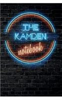 The KAMDEN Notebook: Vintage Blank Ruled Personalized & Custom Neon Sign Name Dotted Notebook Journal for Boys & Men. Wall Background. Funny Desk Accessories. Retro Back