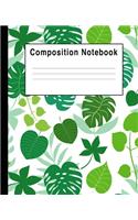 Composition Notebook: Green Plant Leaves Floral All Over Print College Ruled Blank Lined