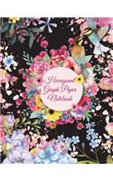 Hexagonal Graph Paper Notebook: Floral Design Black Color, 1/4 inch Hexagons Graph Paper Notebooks Large Print 8.5" x 11" Game Boards Paper, Math Activities and Coloring Patterns