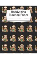 Handwriting Practice Paper: Sloth Glasses Books Pattern Blank Dotted Writing Sheets Notebook For Preschool Kindergarten 1st 2nd & 3rd Grade 120 Pages