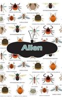 Allen: Bug Insect Handwriting for K-3 Students Practice Paper Book Notebook Journal Book 120 Pages 6x9