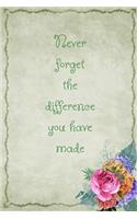 Never Forget the Difference You Have Made: Green vintage floral slogan notebook