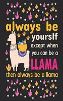 Always be yourself except when you can be a llama then always be a llama: Hiking gifts for a unicorn lover, Hiking gifts for mom, Hiking Journal, Hiker Notebook, Trail journals, Hiking planner, Hiking Gifts, Gifts for Hike