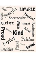 Affirmation Words Composition Notebook: Affirmation Words Composition Notebook- 8.5 x 11 - 200 pages (100 sheets) College Ruled Lined Paper. Glossy Off White Cover.